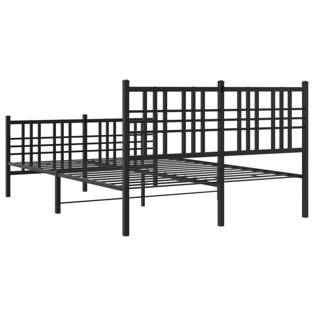 Metal Bed Frame without Mattress with Footboard Black 137x190cm