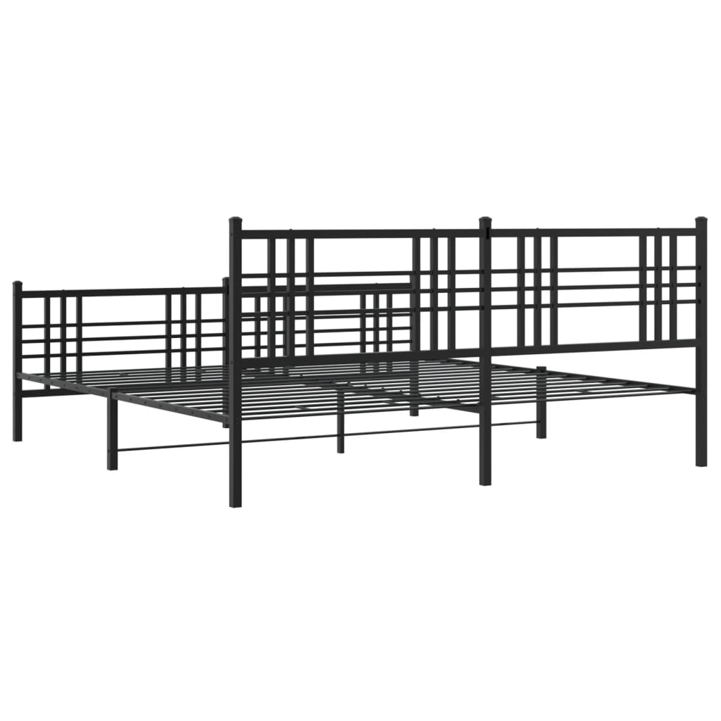 Metal Bed Frame without Mattress with Footboard Black 193x203cm