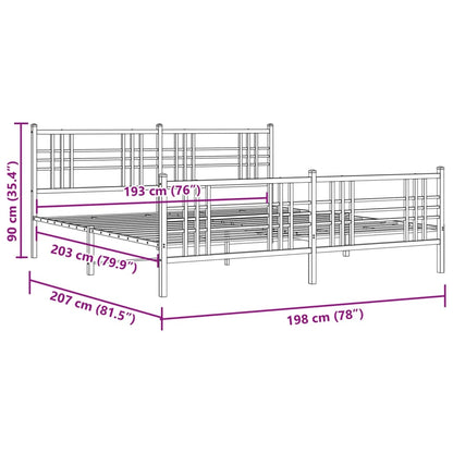 Metal Bed Frame without Mattress with Footboard Black 193x203cm
