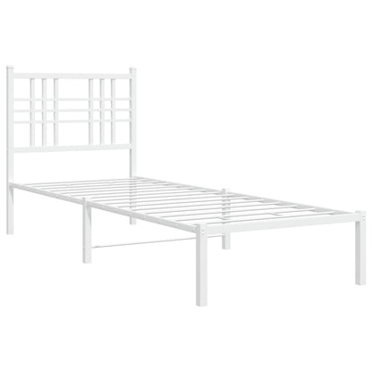 Metal Bed Frame without Mattress with Headboard White 75x190cm