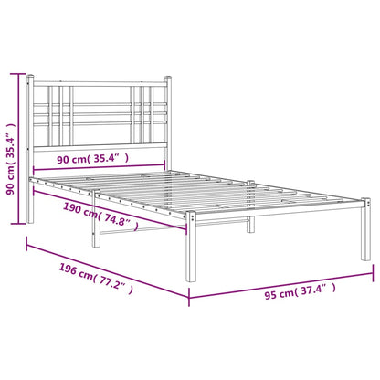 Metal Bed Frame without Mattress with Headboard White 90x190cm