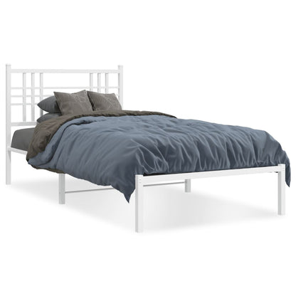 Metal Bed Frame without Mattress with Headboard White 100x190cm