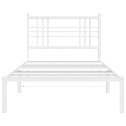 Metal Bed Frame without Mattress with Headboard White 107x203cm