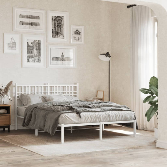 Metal Bed Frame without Mattress with Headboard White 135x190cm