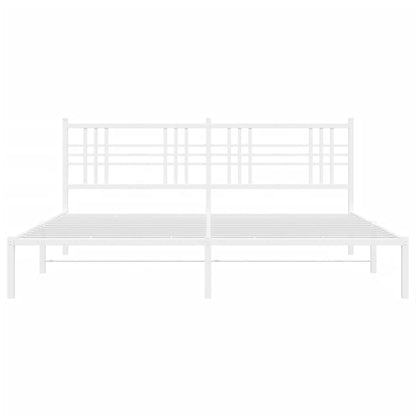 Metal Bed Frame without Mattress with Headboard White 193x203cm