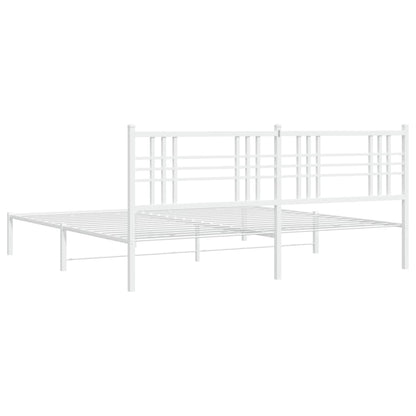 Metal Bed Frame without Mattress with Headboard White 193x203cm