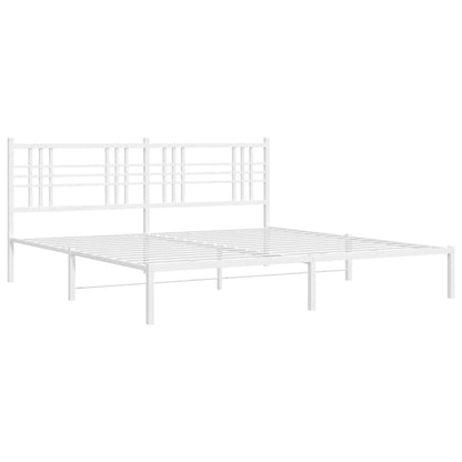 Metal Bed Frame without Mattress with Headboard White 200x200cm