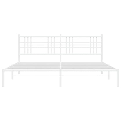 Metal Bed Frame without Mattress with Headboard White 200x200cm