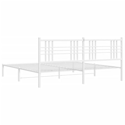 Metal Bed Frame without Mattress with Headboard White 200x200cm