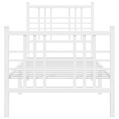 Metal Bed Frame without Mattress with Footboard White 75x190cm