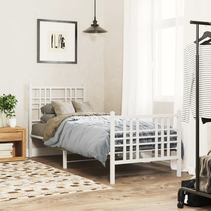 Metal Bed Frame without Mattress with Footboard White 75x190cm