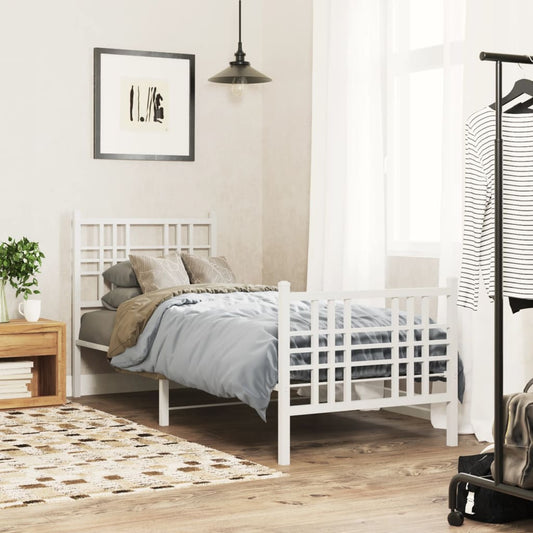 Metal Bed Frame without Mattress with Footboard White 75x190cm