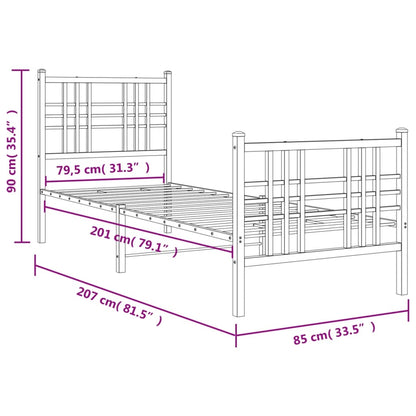 Metal Bed Frame without Mattress with Footboard White 80x200cm
