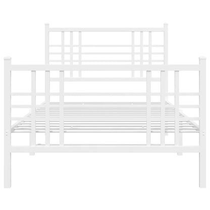 Metal Bed Frame without Mattress with Footboard White 107x203cm