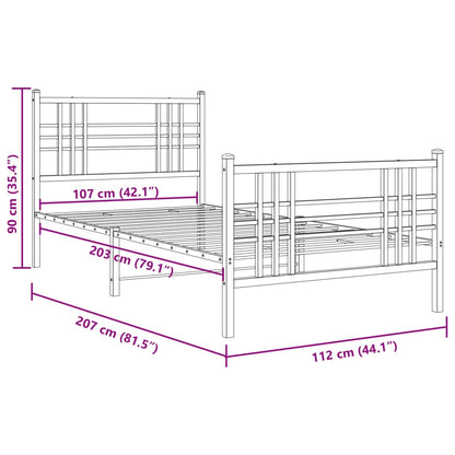 Metal Bed Frame without Mattress with Footboard White 107x203cm