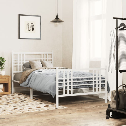 Metal Bed Frame without Mattress with Footboard White 107x203cm