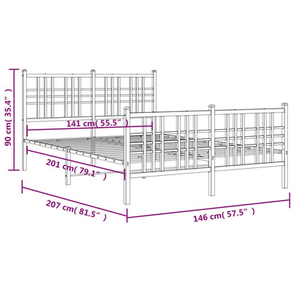 Metal Bed Frame without Mattress with Footboard White 140x200cm