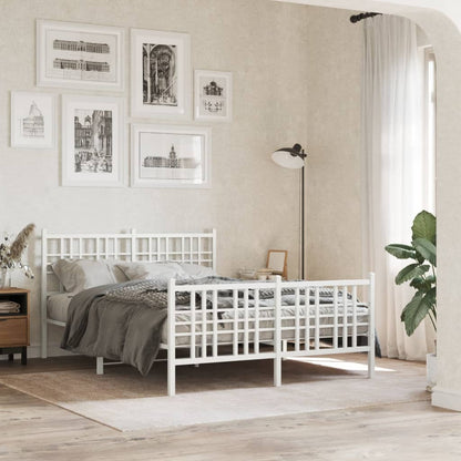 Metal Bed Frame without Mattress with Footboard White 140x200cm