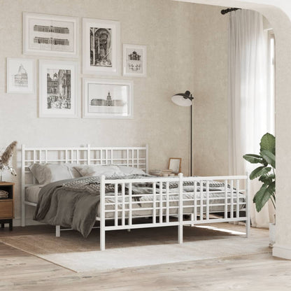 Metal Bed Frame without Mattress with Footboard White 150x200cm