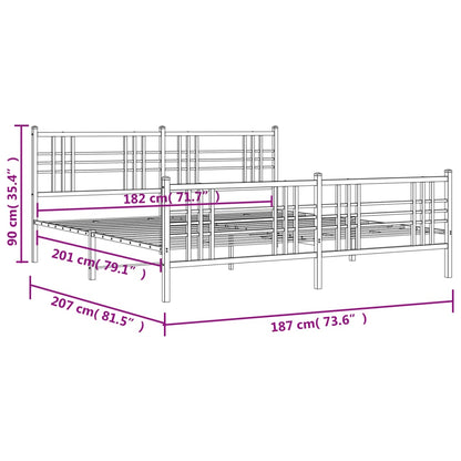Metal Bed Frame without Mattress with Footboard White 180x200cm