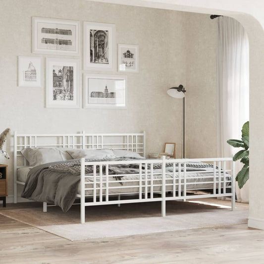 Metal Bed Frame without Mattress with Footboard White 180x200cm