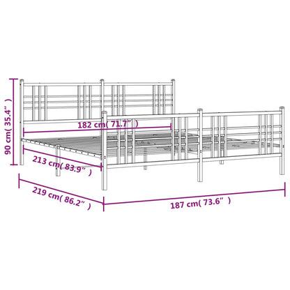 Metal Bed Frame without Mattress with Footboard White 183x213cm