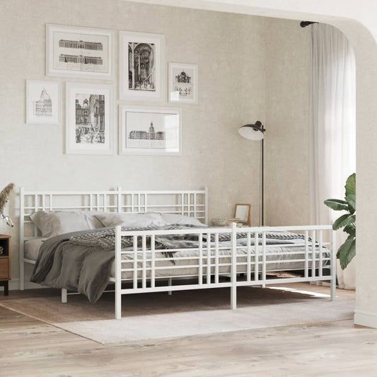 Metal Bed Frame without Mattress with Footboard White 193x203cm