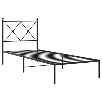 Metal Bed Frame without Mattress with Headboard Black 75x190cm