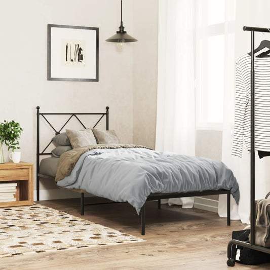 Metal Bed Frame without Mattress with Headboard Black 75x190cm