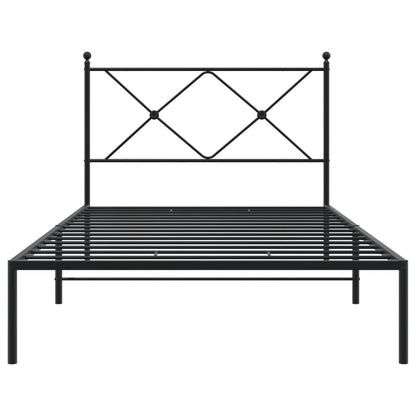 Metal Bed Frame without Mattress with Headboard Black 107x203cm