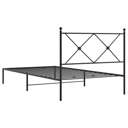 Metal Bed Frame without Mattress with Headboard Black 107x203cm