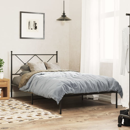 Metal Bed Frame without Mattress with Headboard Black 107x203cm