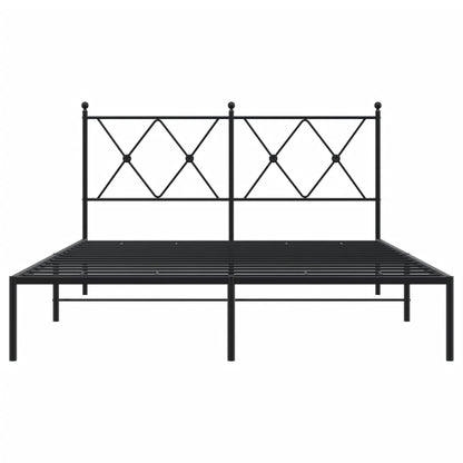 Metal Bed Frame without Mattress with Headboard Black 135x190cm