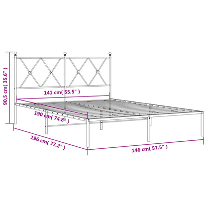 Metal Bed Frame without Mattress with Headboard Black 140x190cm