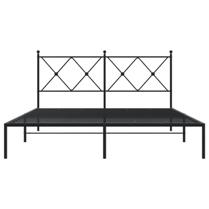 Metal Bed Frame without Mattress with Headboard Black 150x200cm