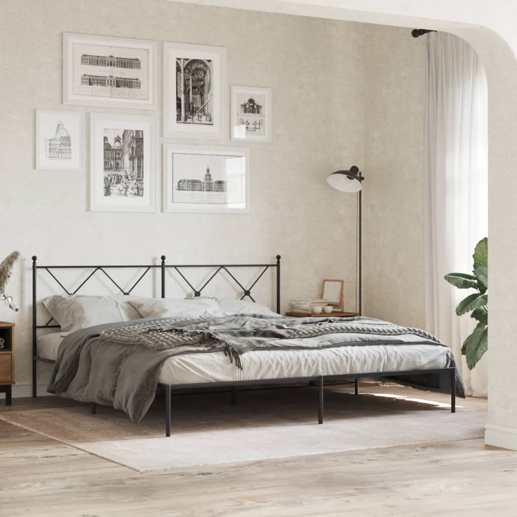 Metal Bed Frame without Mattress with Headboard Black 183x213cm