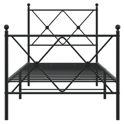 Metal Bed Frame without Mattress with Footboard Black 75x190cm