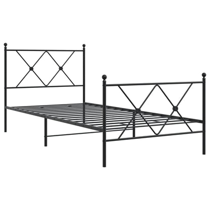 Metal Bed Frame without Mattress with Footboard Black 90x190cm