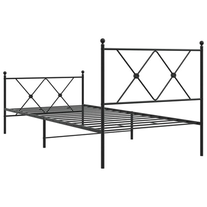 Metal Bed Frame without Mattress with Footboard Black 90x190cm