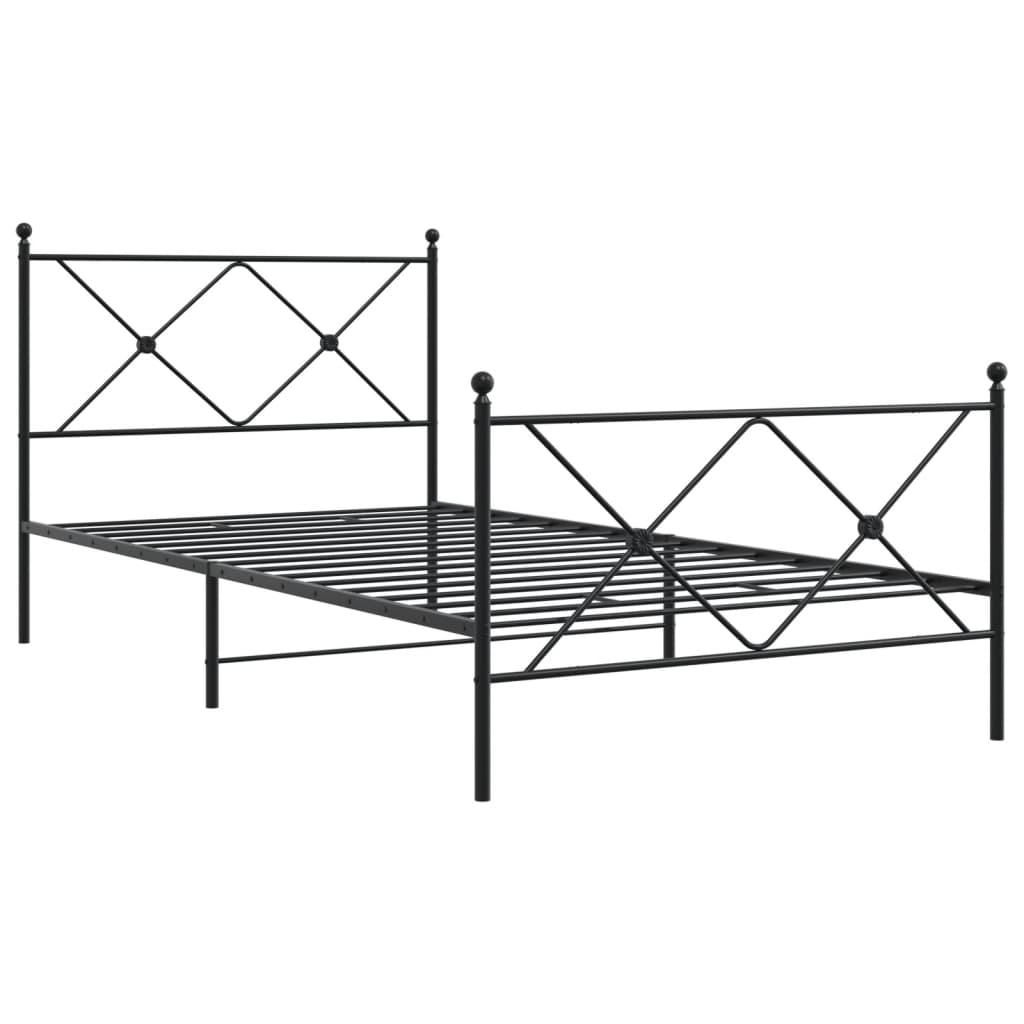 Metal Bed Frame without Mattress with Footboard Black 107x203cm