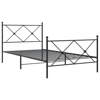 Metal Bed Frame without Mattress with Footboard Black 107x203cm
