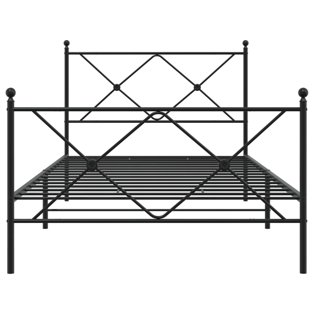 Metal Bed Frame without Mattress with Footboard Black 107x203cm