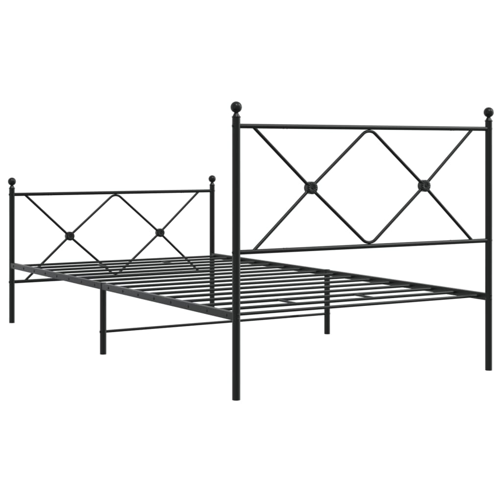 Metal Bed Frame without Mattress with Footboard Black 107x203cm