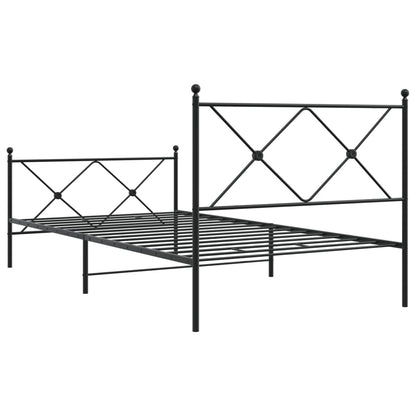 Metal Bed Frame without Mattress with Footboard Black 107x203cm