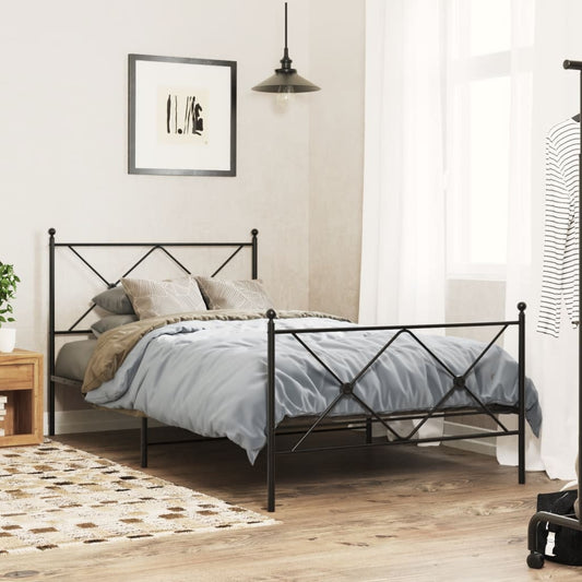 Metal Bed Frame without Mattress with Footboard Black 107x203cm