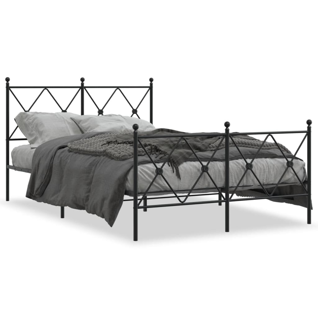 Metal Bed Frame without Mattress with Footboard Black 120x190cm