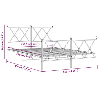 Metal Bed Frame without Mattress with Footboard Black 137x190cm