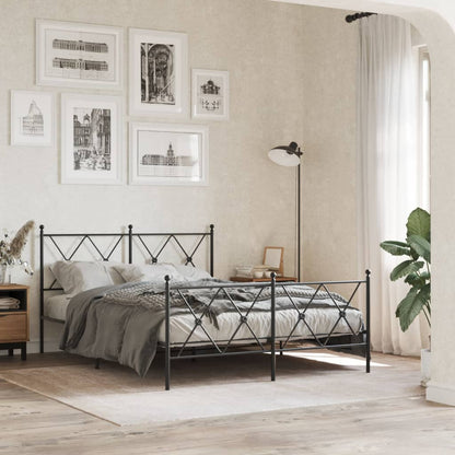 Metal Bed Frame without Mattress with Footboard Black 137x190cm