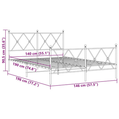 Metal Bed Frame without Mattress with Footboard Black 140x190cm