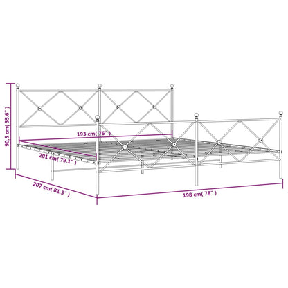 Metal Bed Frame without Mattress with Footboard Black 193x203cm